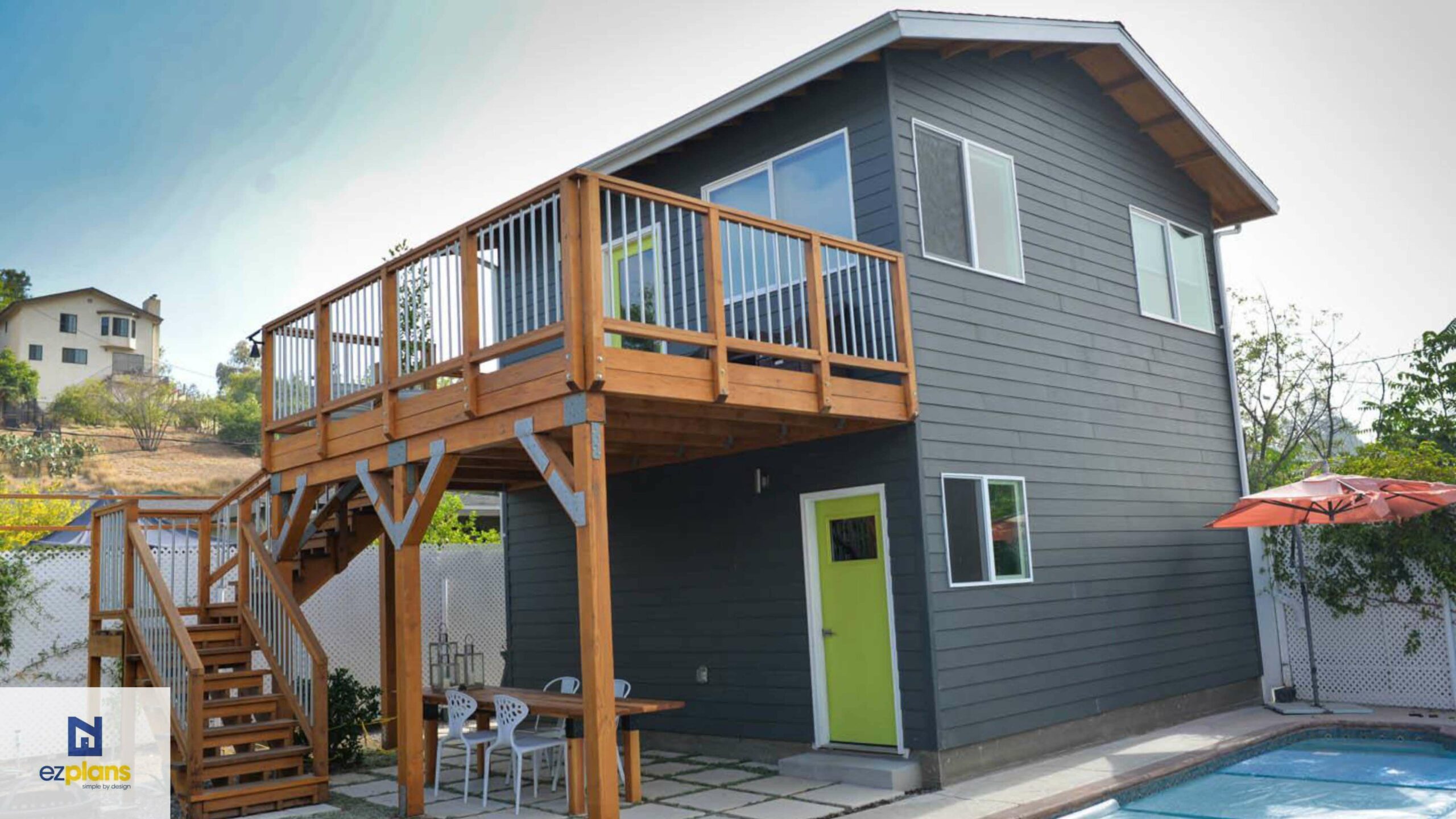 Two Story ADU Above Garage with Deck California