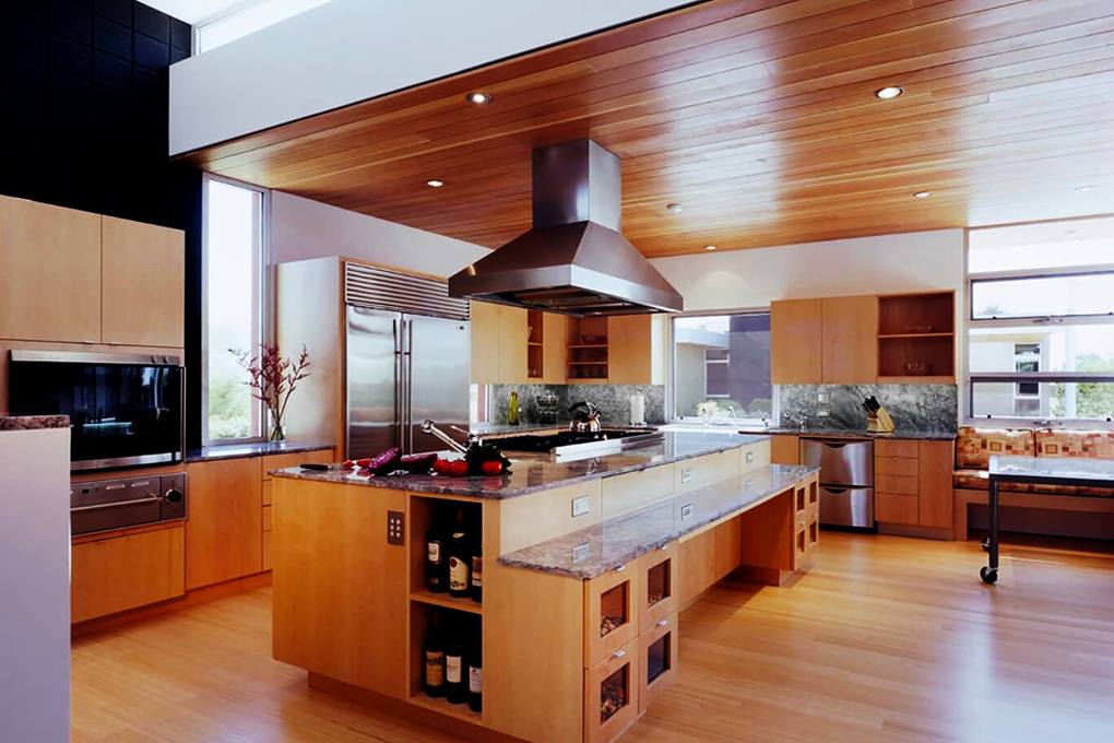 Remodeled modern kitchen with large island